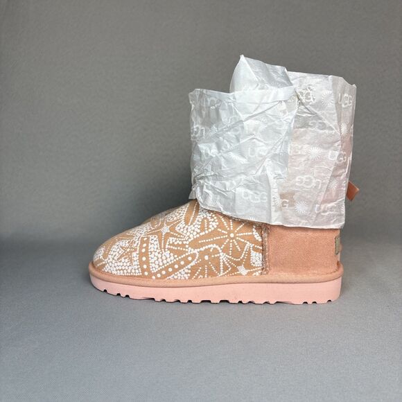 Girls Sz 3 UGG Boots Bailey Bow PDS Light Pink Peach Suede Wool Fast Shipping - Picture 6 of 16